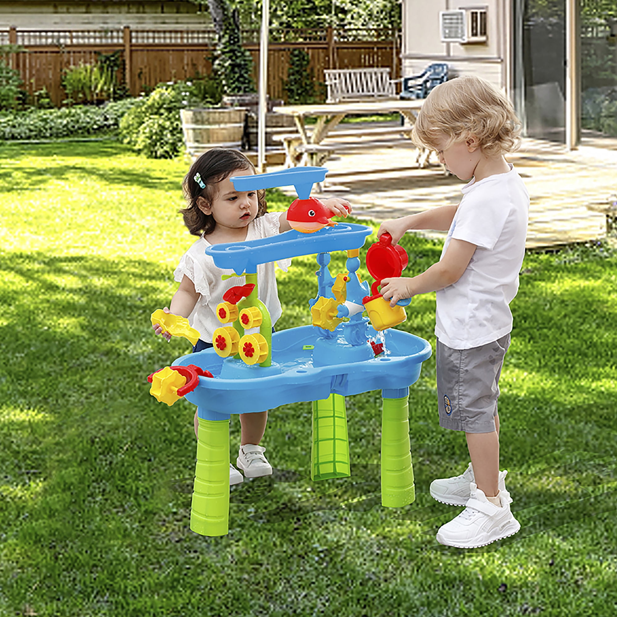 Trimate: Sensory Sand & Water Table - 3-Tier, Green & Blue, 32x25" Splash & Activity Center, Dig-Pour-Scoop Toy Accessories, In-Outdoor Play, Kids 3+