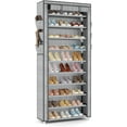 thumbnail image 5 of Vertical Narrow Shoe Rack Organizer Tall Shoe Rack for Closet Entryway 10 Tier Non-Woven Cover Shoe Shelf Holds 36-41 Pairs Free Standing Shoe Storage Cabinet with Dustproof Cover, White, 5 of 8