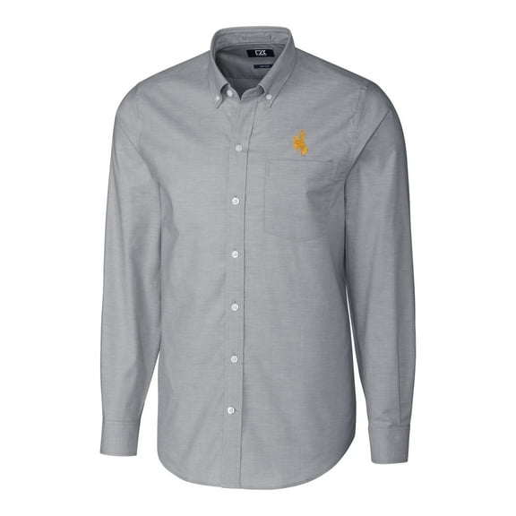 Men's Cutter & Buck Charcoal Wyoming Cowboys Stretch Oxford Big & Tall Long Sleeve Button-Down Shirt