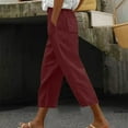 thumbnail image 2 of Diufon Women's Cargo Pants Elastic High Waist Drawstring Lounge Pants 3/4 Solid Color Pants with Pockets, 2 of 5