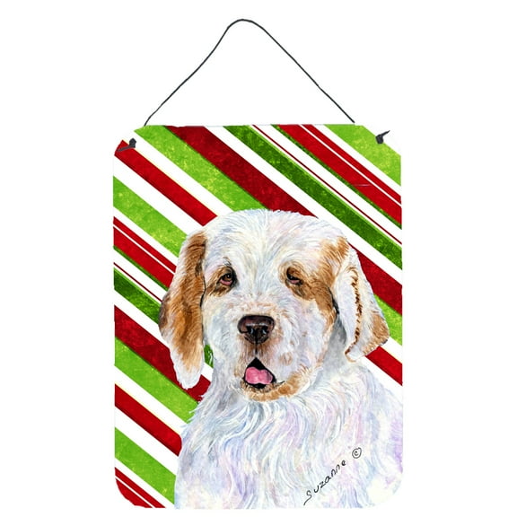 Clumber Spaniel Candy Cane Holiday Christmas Metal Wall or Door Hanging Prints