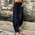 thumbnail image 4 of WTXUE Wide Leg Pants, Bell Bottoms Womens Solid Color Casual Pants Trousers Elastic Waist Pockets Trousers, Womens Trousers Slacks Slacks, Purplish blue, 4 of 6