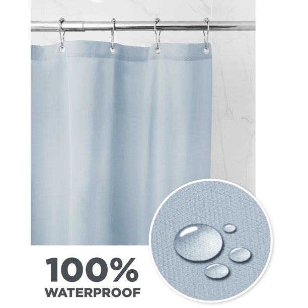 Waterproof Ultimate Shield Blue Linen Fabric Shower Curtain Liner, 70