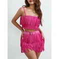 thumbnail image 6 of Women's Sleeveless Sequins Sling Vest + Tassel Mini Skirt with Belt, 6 of 9