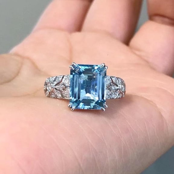 Aquamarine Ring, Natural Aquamarine Ring, Handmade Ring, Blue Aquamarine Ring, March Birthstone, Halo Ring, Solitaire Ring, Engagement Ring