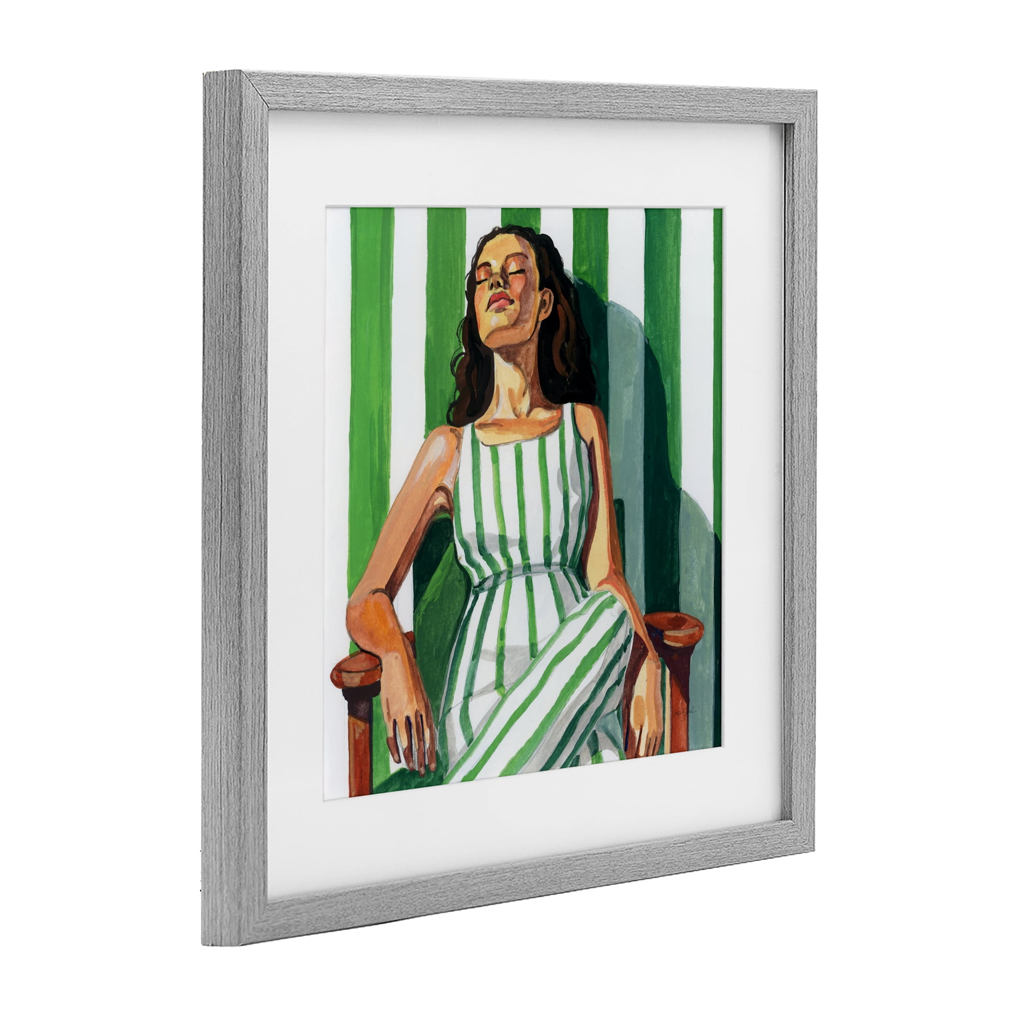 Stupell Industries Relaxing In A Striped Dress Gray Framed Print Under Glass, design by Kate Jarvik Birch