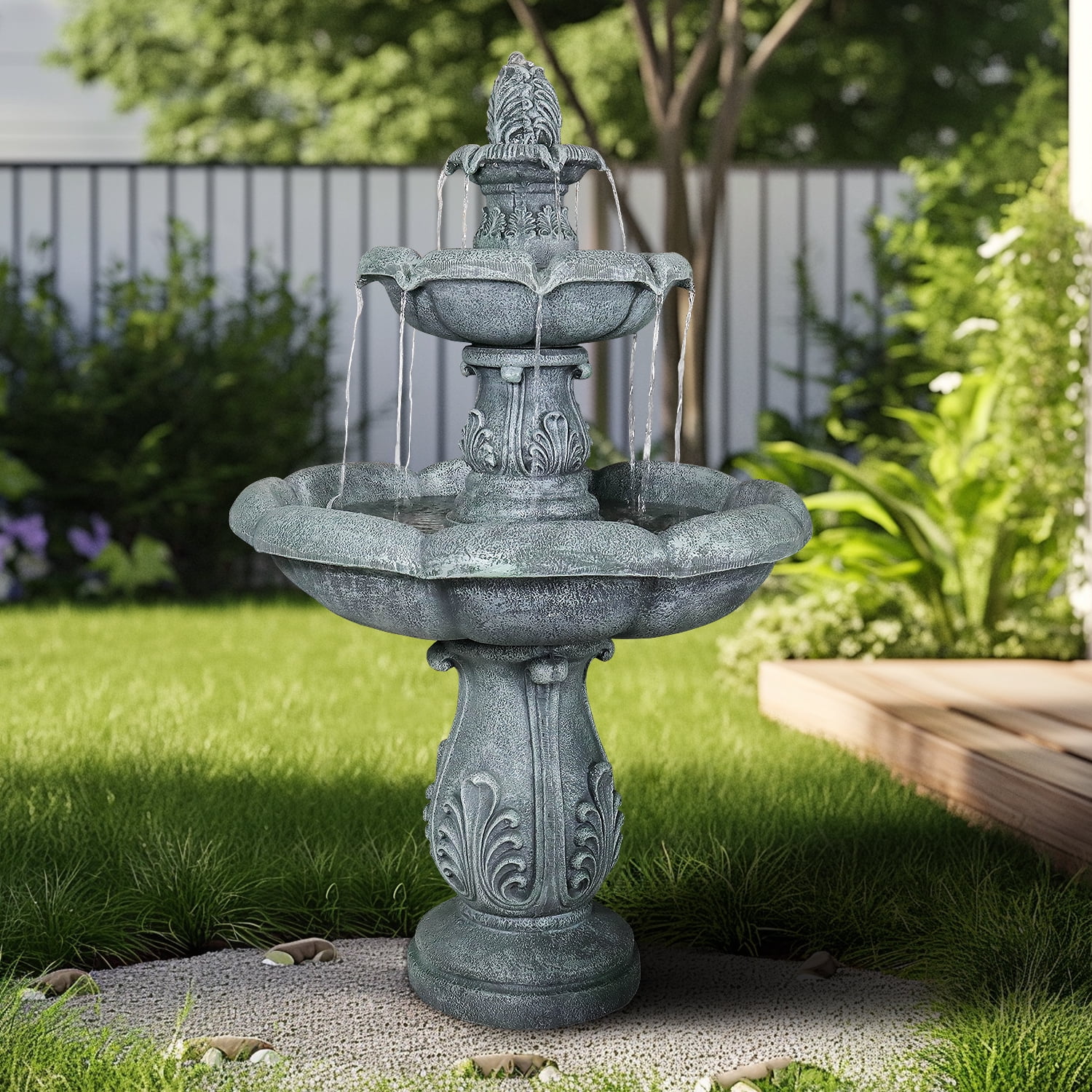 48in High Outdoor Three-Tier Water Fountain with Water Pump for Gardens, Landscaping, Patios, Balconies and Lawns Decoration