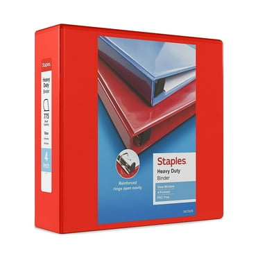 Staples Heavy Duty 4" 3-Ring View Binder Red (24698) 82661