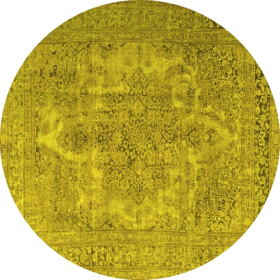 Ahgly Company Indoor Round Persian Yellow Bohemian Area Rugs, 4' Round