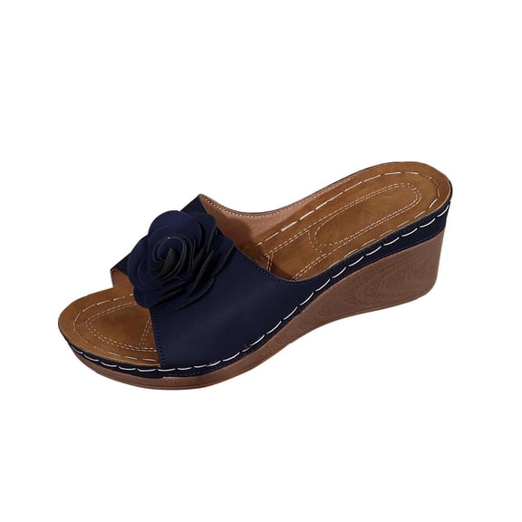 Iyufng Wedge Sandals for Women Floral Embellishments Slippers Summer Casual Outdoor Beach Shoes