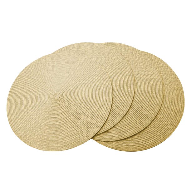 Set of 4 Fine Woven Placemats, Round 15" Diameter, Table Dinner Place Mats (Natural)