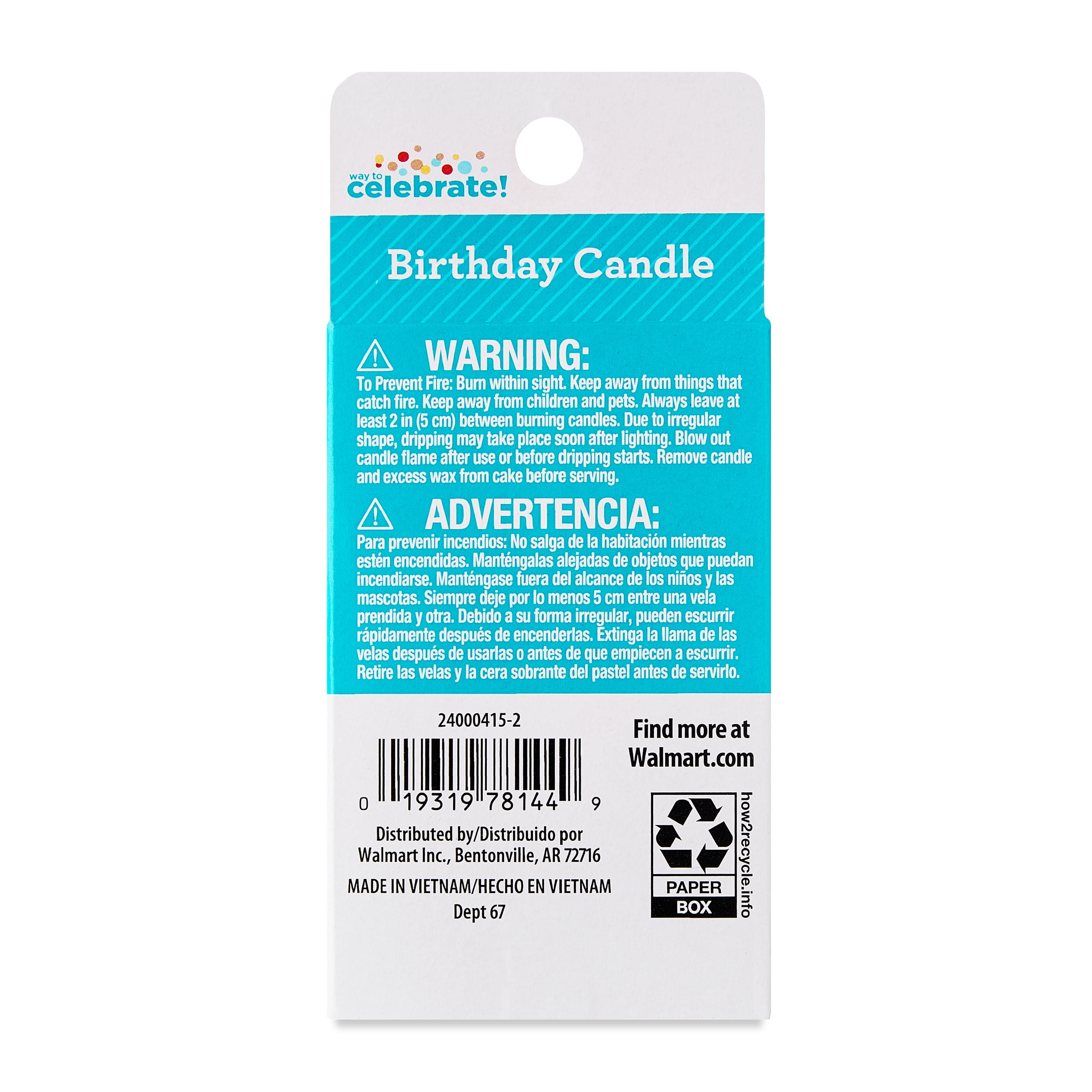 Multicolor Confetti Number 2 Birthday Candle, by Way To Celebrate