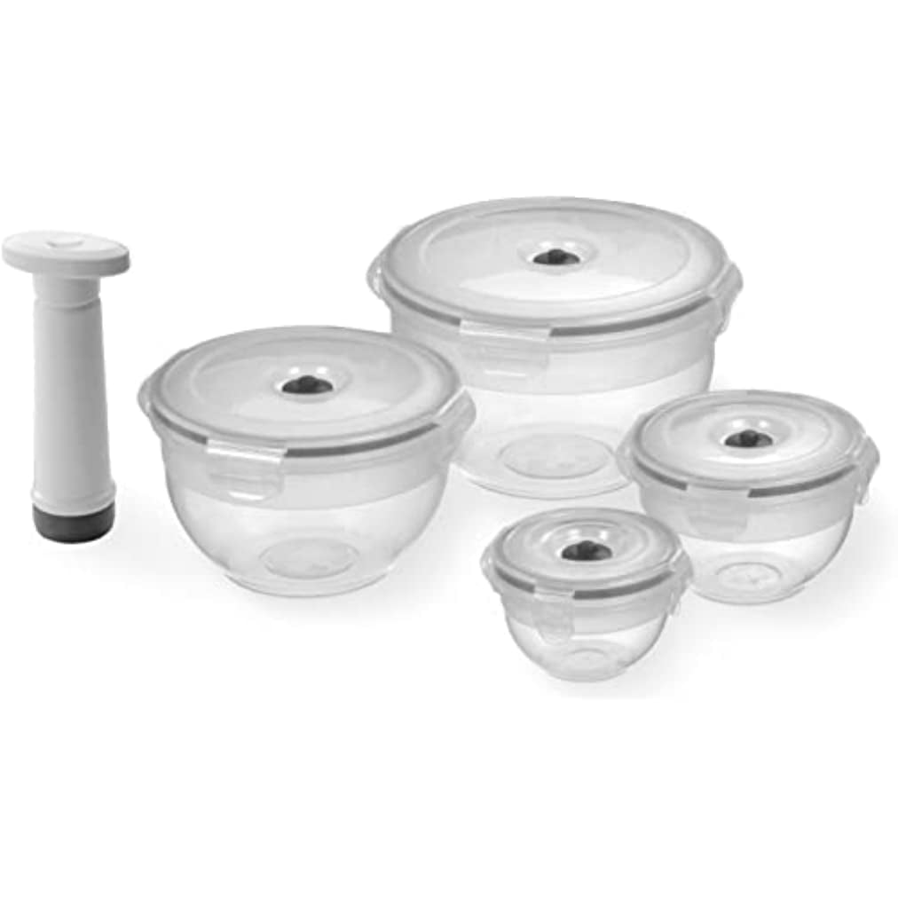 Aspifresh Set 4 x Vacuum Food Box + Pump, Clear, Multi