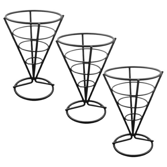 3pcs Cone Shaped French Fries Holder Stainless Steel Snack Basket Stand for Restaurants