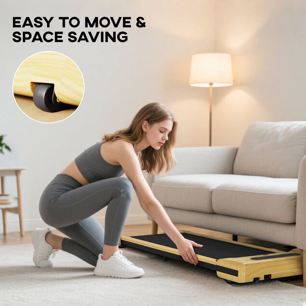 Resenkos 2.5HP Folding Walking Pad Treadmill with Remote and Transport Wheels - Natural Wood