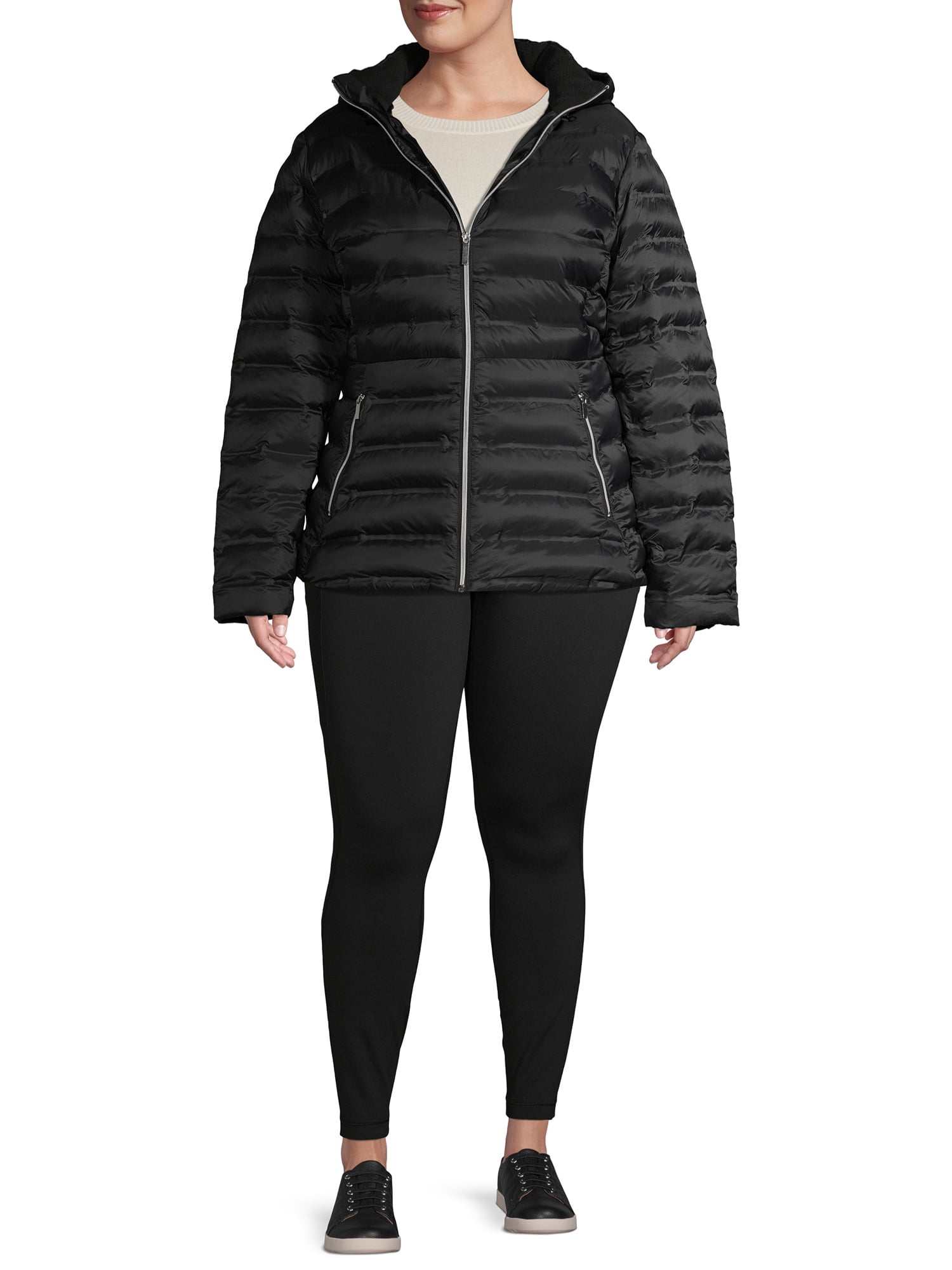 Time and Tru Women's Plus Size Packable Puffer Jacket with Hood