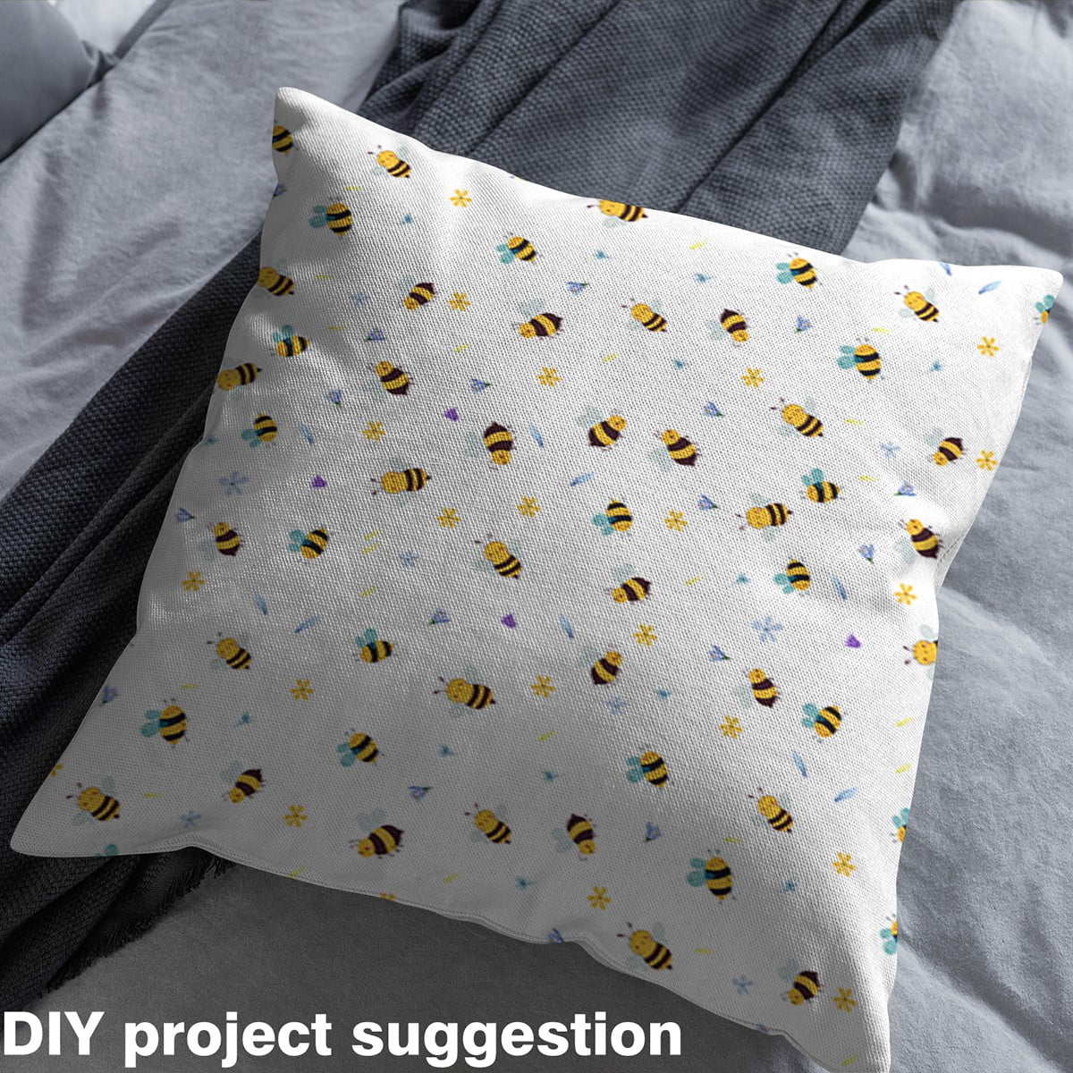 Manfei Kids Cute Bee Fabric by the Yard (2 Yards) for Girls Boys, Cartoon Wildlife Decorative Fabric by the Yard, Colorful Flower Floral Sewing & Crafting Fabric