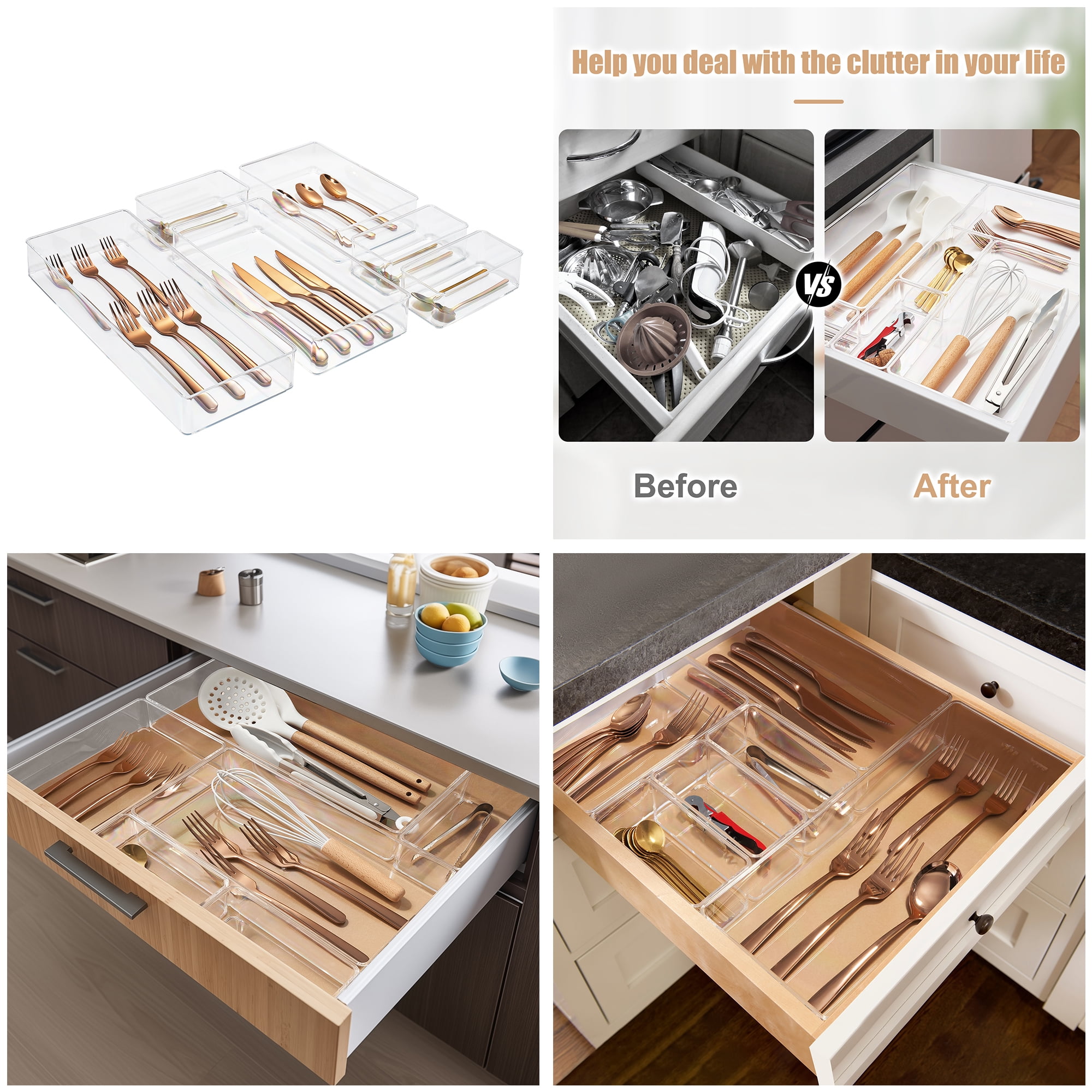 Clear Drawer Organizer Set for Kitchen Storage