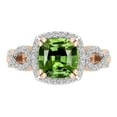 thumbnail image 2 of Dazzlingrock Collection 7mm Cushion Peridot & Round White Diamond Halo Split Shank Engagement Ring for Women (0.25 ctw, Color I-J, Clarity I1-I2) in 14K Rose Gold, Size 7.5, 2 of 5