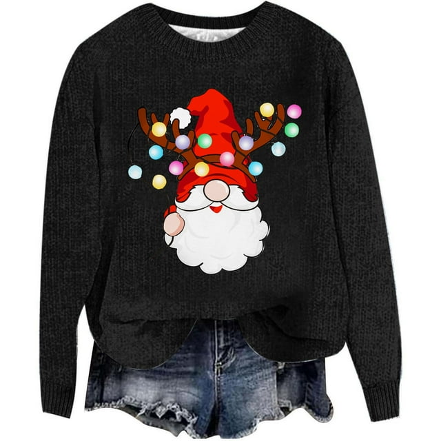 WEAIXIMIUNG Chandails Molletonnés Surdimensionnés pour Femmes Grande Taille Mode Automne/hiver pour Femmes Chandail d'Extérieur Col Rond Imprimé de Noël Chandail en Tricot Grossier Chandail à Capuchon