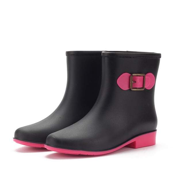 Zapatos impermeables antideslizantes para mujer, zapatos de lluvia de Color sólido, botas medias con cerrojo de tacón bajo de plástico Wmkox8yii ghj486