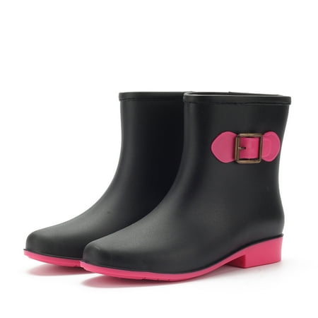 

Women Waterproof Non-slip Solid Color Rain Shoes Fashion Plastic Low Heel Hasp Mid Boots