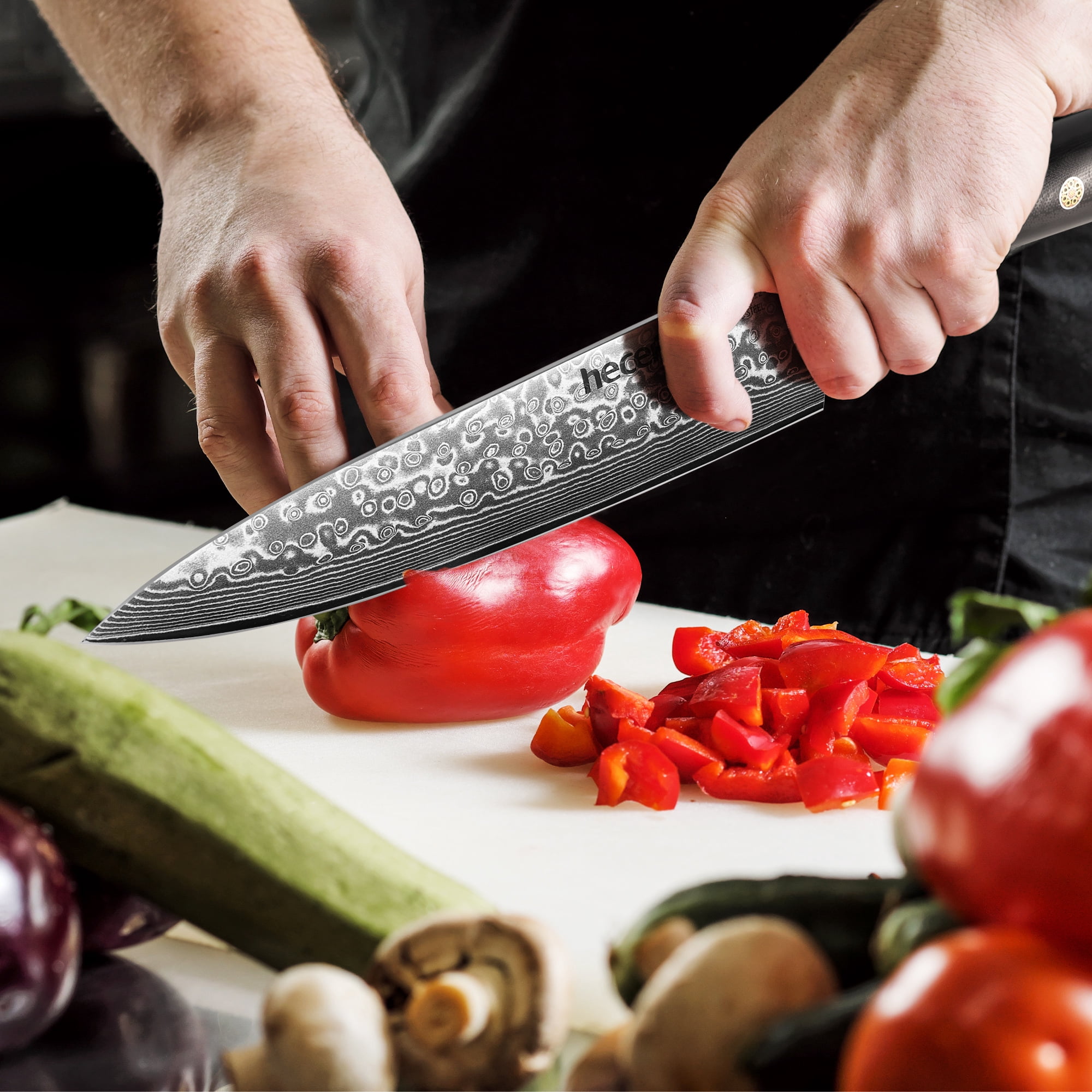 Hecef 8-Inch Damascus Steel Chef Knife, VG10 Professional Kitchen Knife