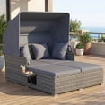 thumbnail image 1 of Costway Patio Rattan Daybed Lounge Retractable Top Canopy Side Tables Cushions Beige Mix Gray + Gray, 1 of 10