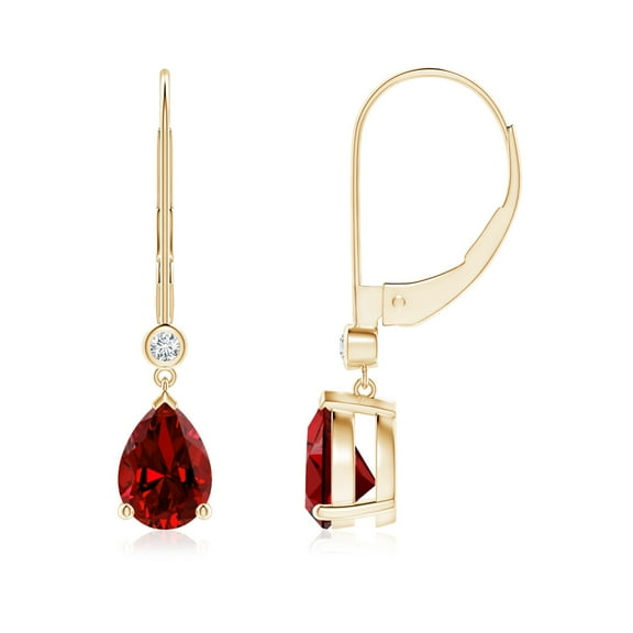 ANGARA Lab Grown 1.6 Ct Ruby Leverback Drop Earrings with Lab Diamond for Women in 14K Yellow Gold (Size-7x5mm) | July Birthstone, Anniversary, Jewelry Gift for Women | Lab-Grown Ruby Earrings