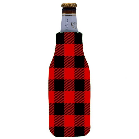Flannel Plaid Print Beer Bottle Coolie