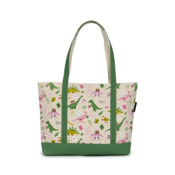 Prehistoric Dinosaur Reads Large Zippered Tote, (Hardcover)