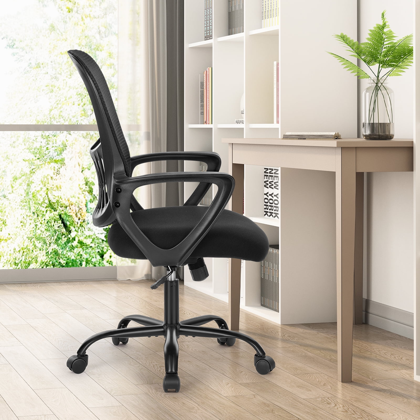 GIANNA Office Chair, Ergonomic Home Mesh Office Desk Chairs, with Armrests, Wheels and Mid-Back Task Chair with Lumbar Support，Black