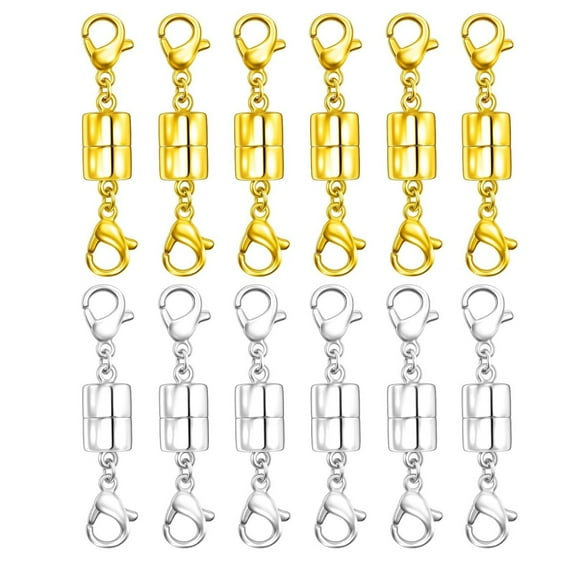 12pcs Double Lobster Clasp Magnetic Necklace Clasps and Closures 14K Gold and Silver Magnetic Jewelry Clasps Converters for Bracelet Necklaces Extender