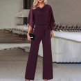 thumbnail image 2 of ZHAOCHENG Mono elegante para mujer, para boda, traje de pantalón, mono largo de verano, mono informal de una pieza, mono liso de manga 3/4, mono de cintura alta, mono festivo para fiesta., 2 of 5