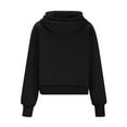 thumbnail image 4 of BiZtdJrK Women's Zip Up Hoodies Cropped Cardigan Jacket Drawstring Hooded Solid Color Long Sleeve Short Sweatshirts with Pocket Black XL, 4 of 7