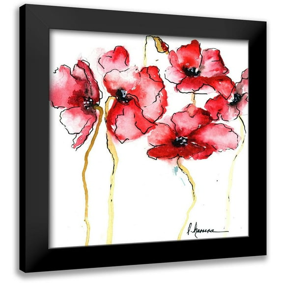 Herrera, Leticia 12x12 Black Modern Framed Museum Art Print Titled - WATERCOLOR POPPIES II