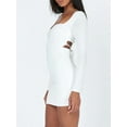 thumbnail image 3 of Arvbitana Women's Bodycon Mini Dress Solid Color Long Sleeve Square Neck Elegant Short Dress Ladies Back Tie-up Wrap Dress for Party Streetwear, 3 of 5