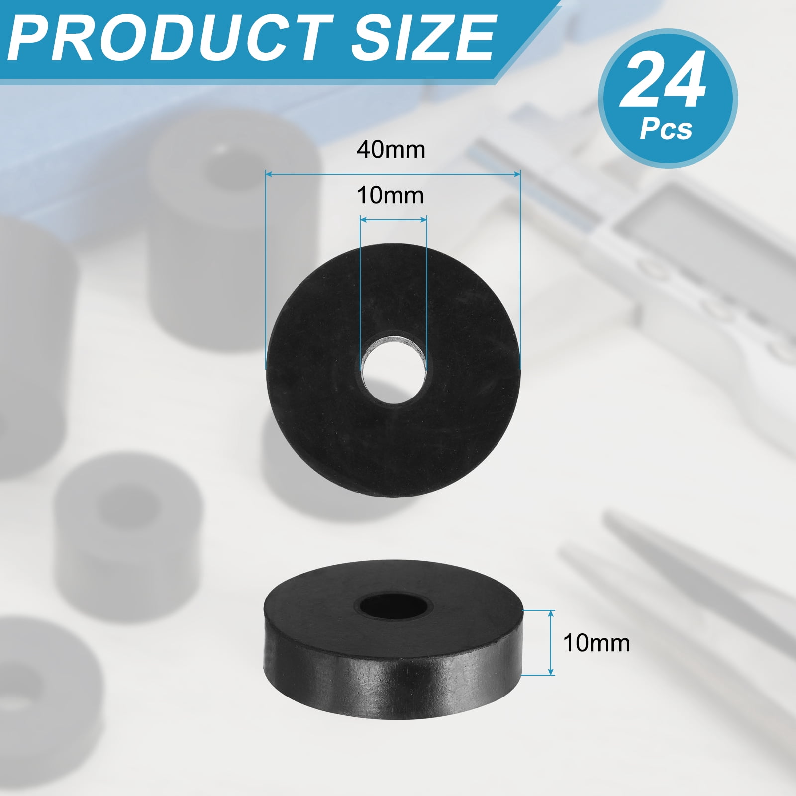 24pcs Rubber Spacers 40mm OD x 10mm ID x 10mm Height Round Anti Vibration Spacer