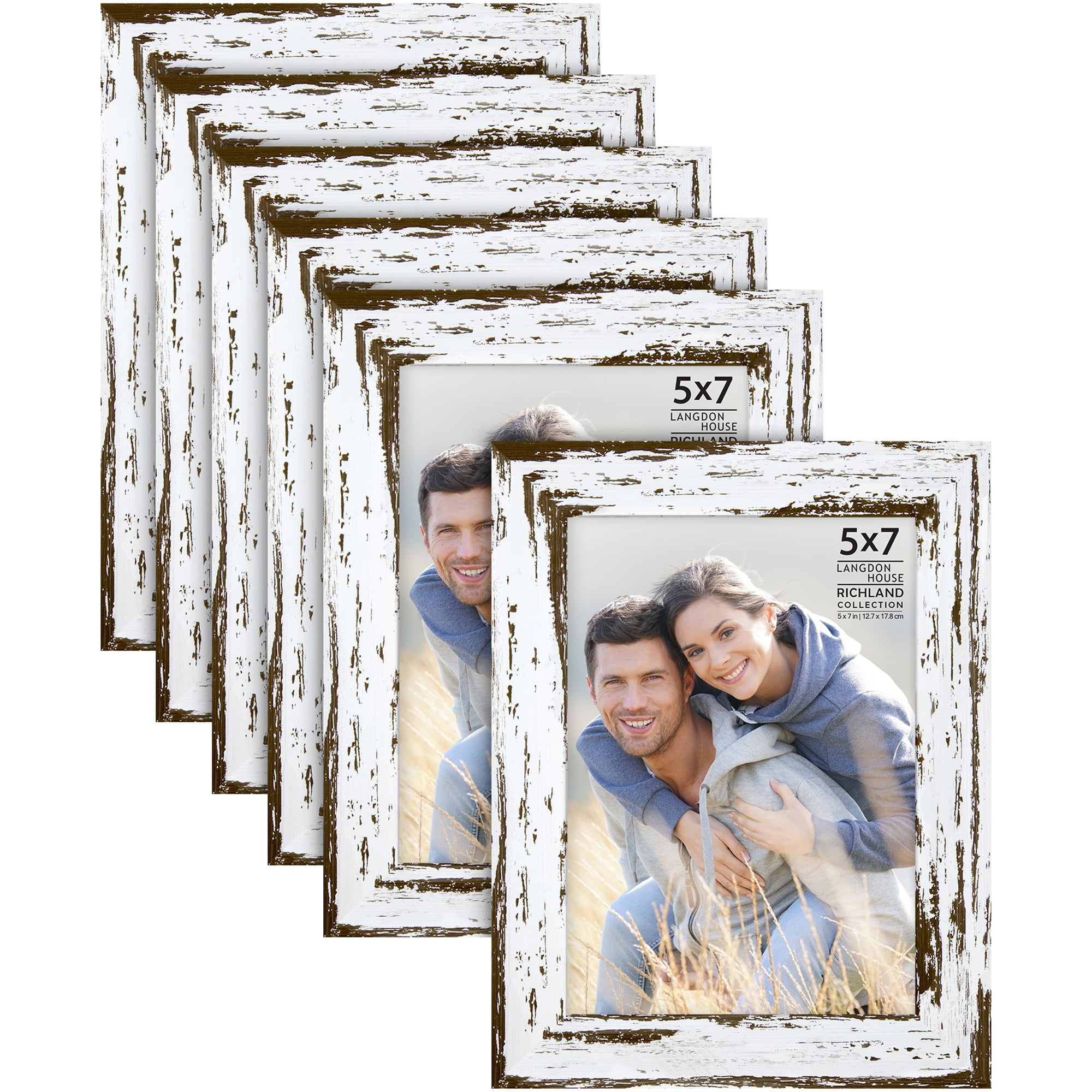 Langdon House 5x7 Distressed White Picture Frames, Farmhouse Style, 6 Pack, Richland Collection