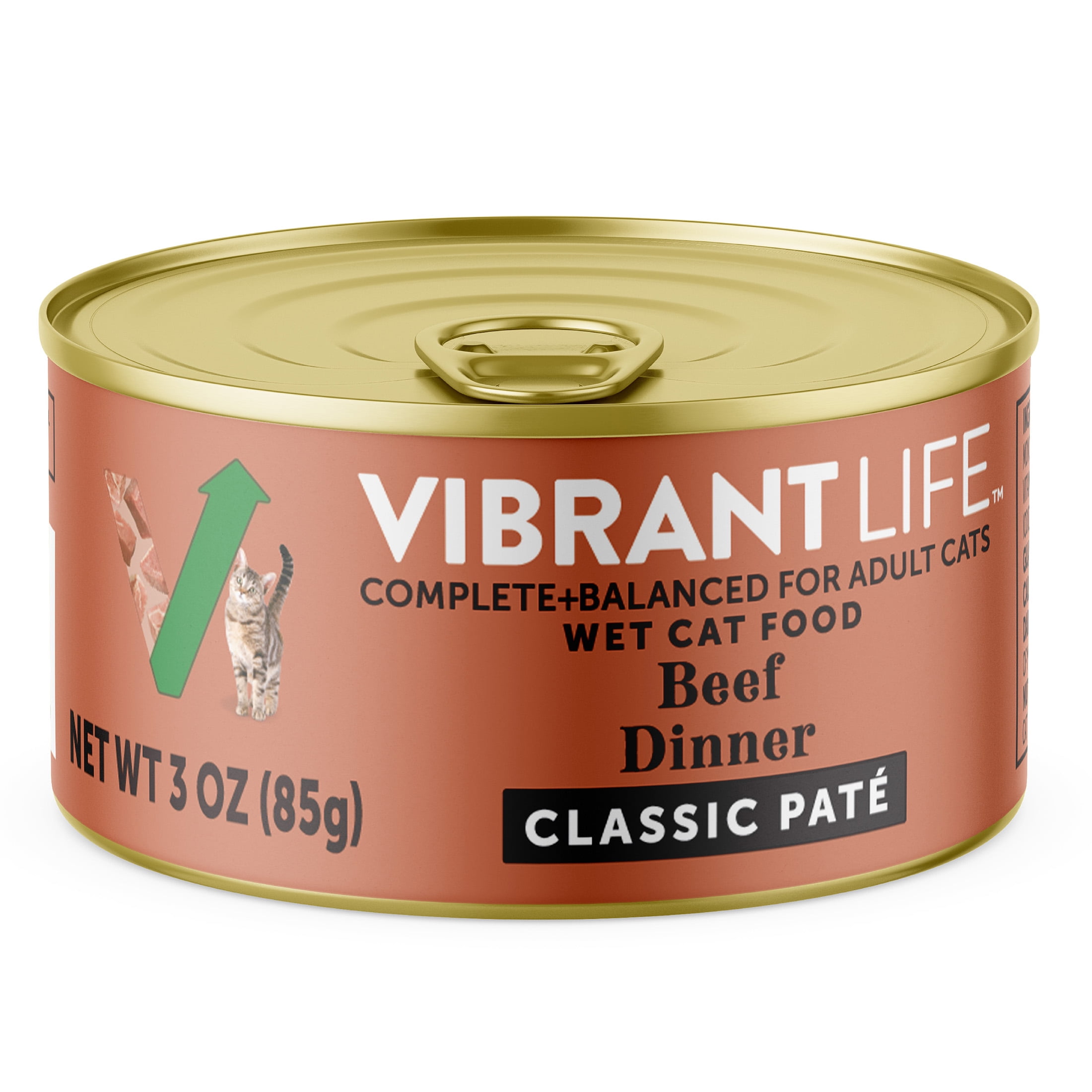 (6 pack) Vibrant Life Beef Dinner Classic Pate Wet Cat Food, Grain-Free, 3 oz Can