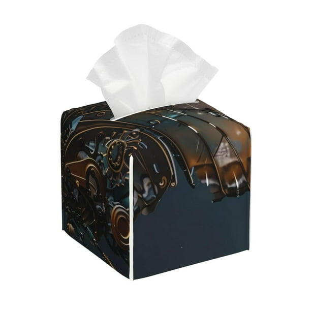 Balery Steampunk Mechanical Butterfly Porta Pañuelos de Cuero con Estampado – Funda Moderna Cuadrada para Caja de Pañuelos, Dispensador 5x5x5''