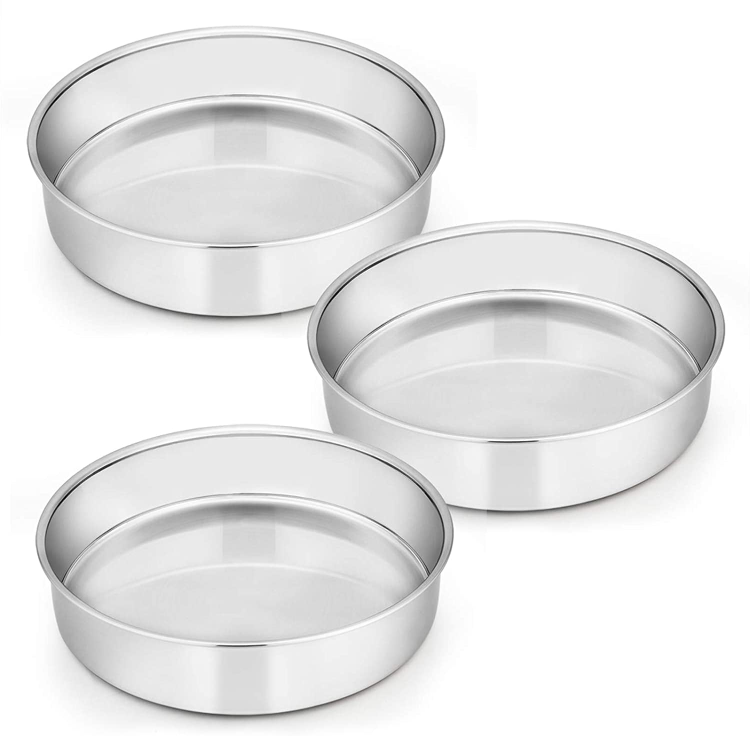 Stainless Steel Tiers Round Baking Cake Pans with Lids TeamFar 8 Inch Cake Pan Mirror Polish & Smooth Edge Healthy & Heavy Duty Dishwasher Safe & Easy Clean 2 Pans + 2 Lids Set of 4 