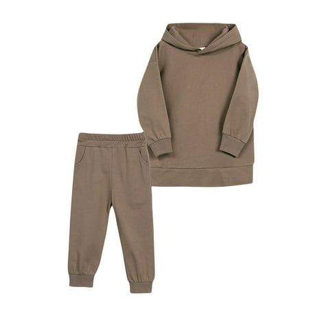 

Odeerbi Toddler Girls Sweatsuits Fall Winter Two Piece Outfits Set Children Long Sleeve Hoodies Jogger Pants Set Solid Color Tracksuit Brown