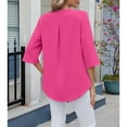 thumbnail image 7 of Ajshakl Pink V-Neck Casual Womens Tops Dressy Casual, 2025 Chiffon Shirt Mid Sleeved Pleated Ruffled Loose Top Mid Sleeved Top, 7 of 7