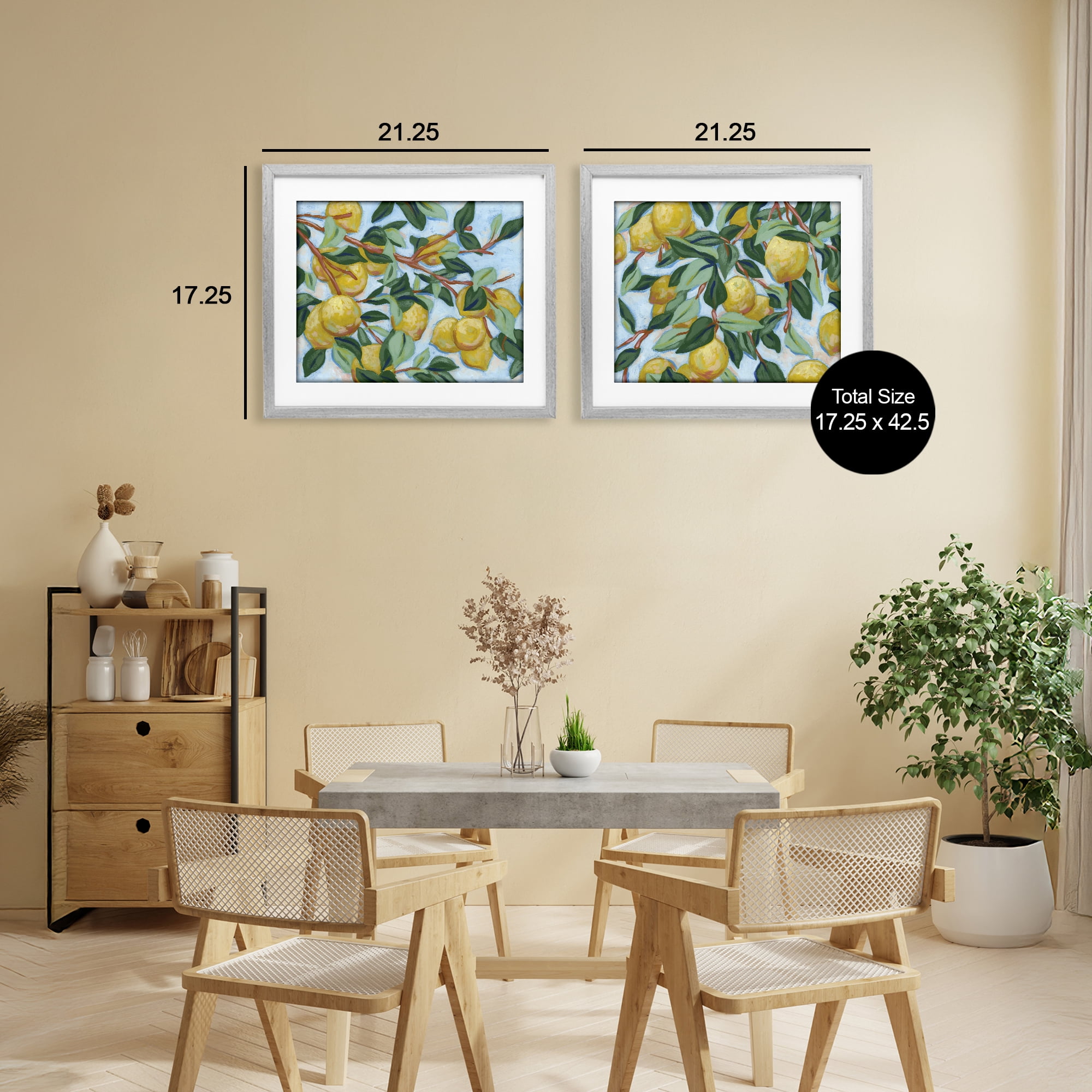 Stupell Industries Sunshine Lemon Tree 2 Piece Gray Framed Print Under Glass Set, design by June Erica Vess