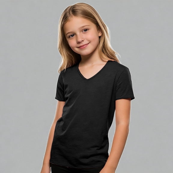 Krdevn Boys Short Sleeve V-Neck T-Shirt Casual Soft Blend Comfortable Kids Everyday Playwear Top,13-14 Years
