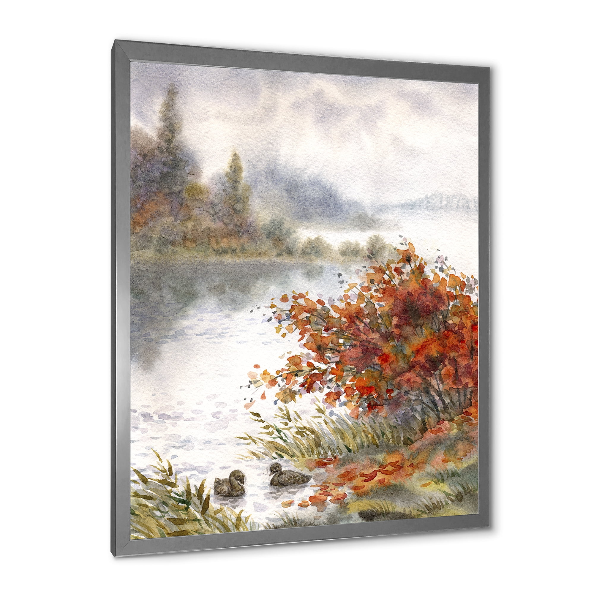 Designart 'View Of The Lake In Autumn Colored' Traditional Framed Art Print