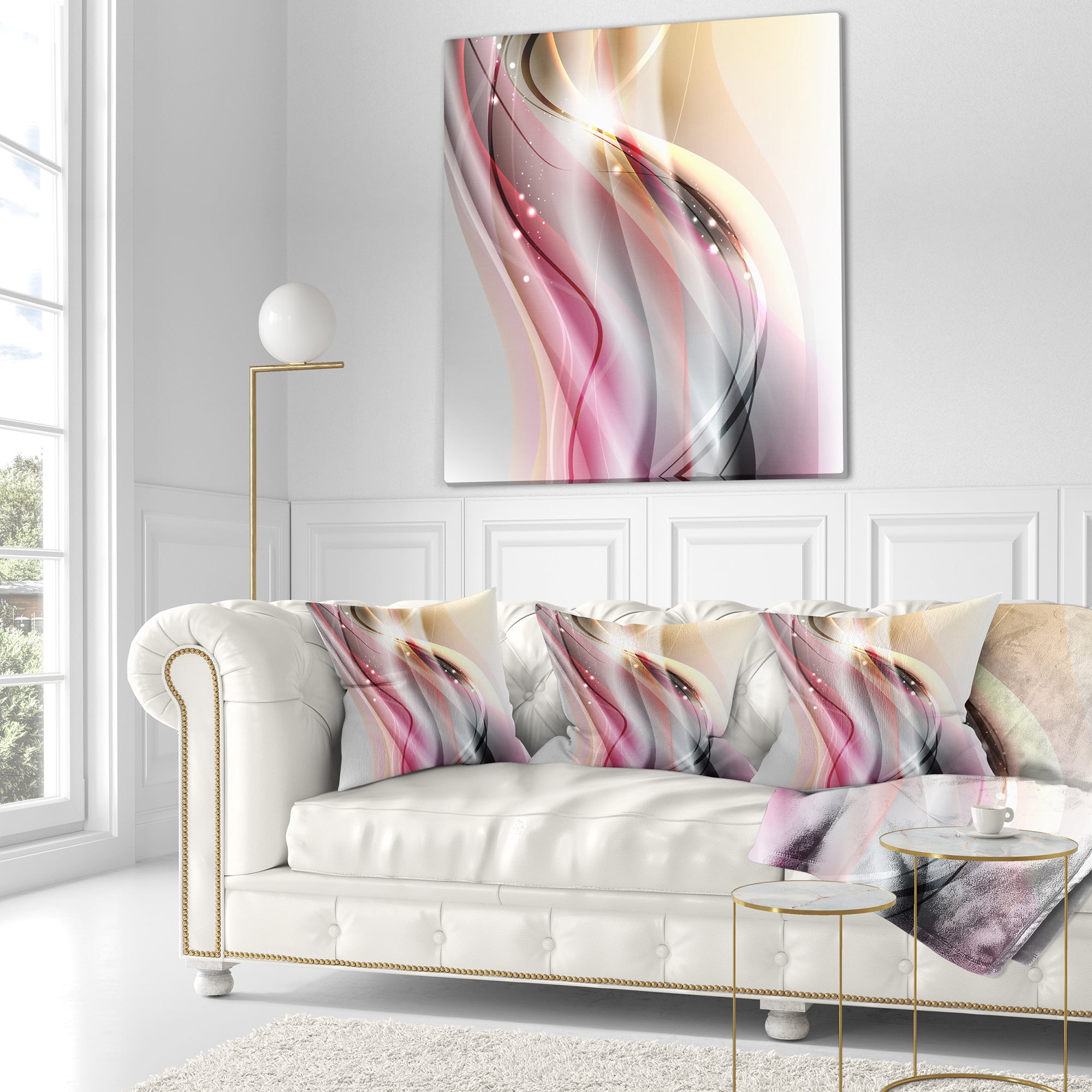 Designart Pink Brown Abstract Lines - Abstract Throw Pillow - 18x18