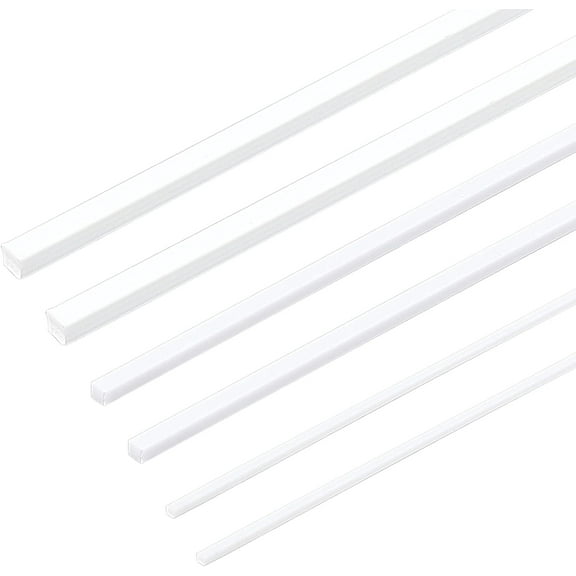 60pcs Plastic Square Solid Bar Rods 1/2/3mm White Plastic Square Tube Solid Square Tube Styrene Rod for DIY Sand Table Architectural Model Making