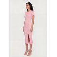 thumbnail image 2 of Women's Ribbed Knit Short Sleeve Midi Dress with Faux Buttons, 2 of 3
